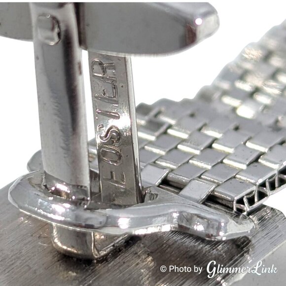 Vintage Foster Blue Rivoli MCM Silver Tone Cufflinks with Detachable Mesh Wrap - Picture 9 of 11